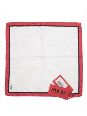 HUGO Boss Viscose Silk Blend Pocket Square Red White Black NWT
